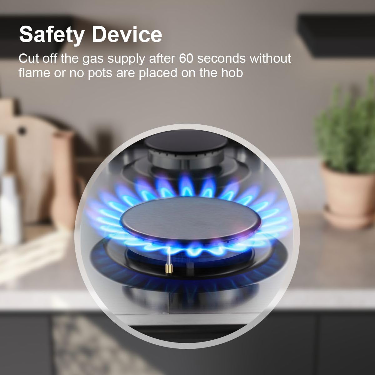 SNDOAS Gas Hob 4 Burners, 60cm Stainless Steel Cooktop, Built-in Gas cooker Hob, 7060W, NG/LPG Convertible, Silver Metallic Finish with Automatic Ignition - Image 8