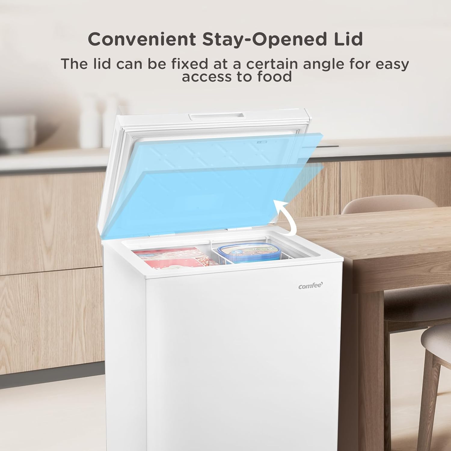 COMFEE' RCC146WH2UK(E) 143L Freestanding Chest Freezer, Refrigeration and Freezer Conversion, Inverter Compressor, 4 Star Freezer Rating, Quiet 37dB, Suitable for Outbuildings & Garages, White - Image 6