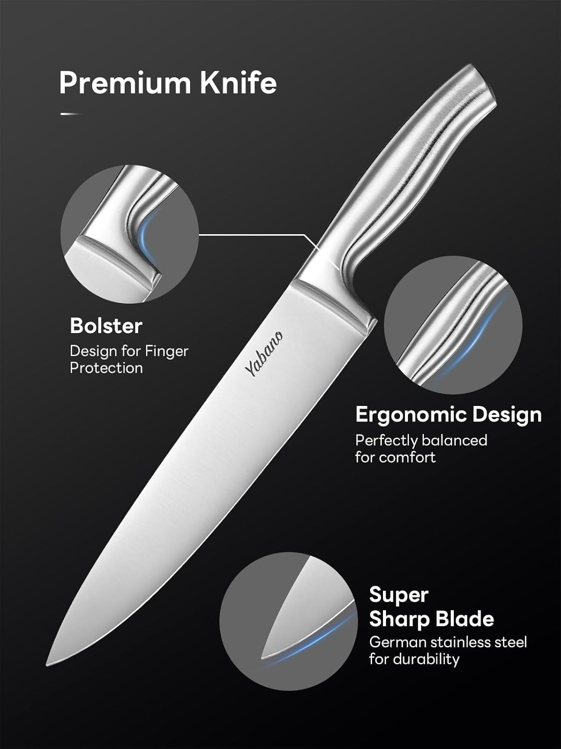 Kitchen Knife Set with Block, 7 Piece German Stainless Steel Knives Set with Built-in Sharpener, Chef Knife Set with Scissors and Acacia Wood Block, Professional Sharp Knives for Home Cooking - Image 3