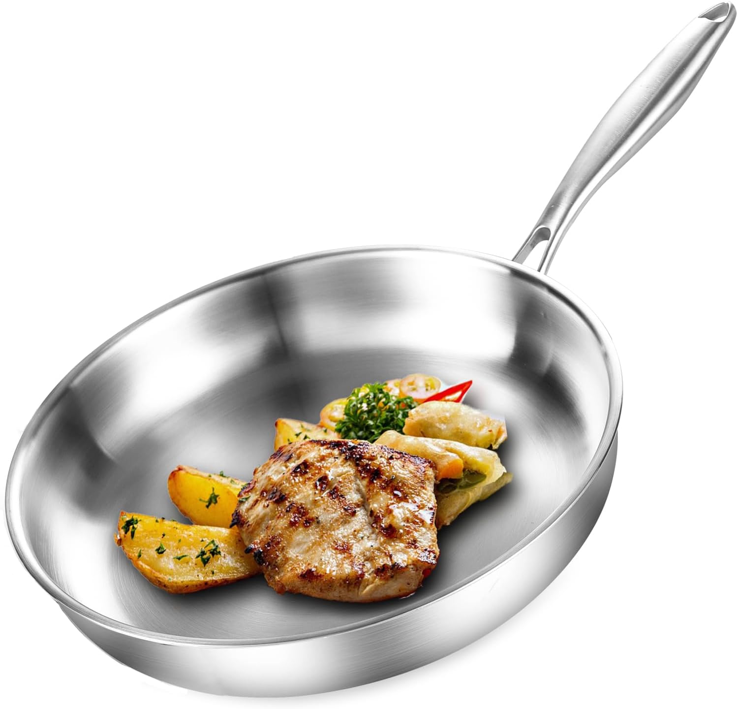 Tri-Ply Stainless Steel Frying pan 24cm, Induction Skillet 9inch, Cooking Pan, Fast & Even Heat, Compatible with All Cooktops Up to 315℃