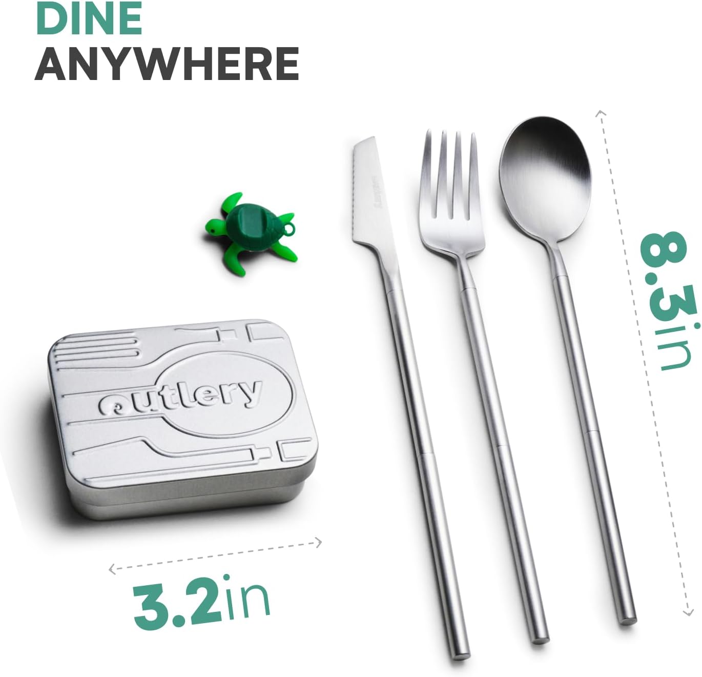 Outlery Full Set Portable and Reusable Stainless Steel Travel Cutlery Set with Reusable Chopsticks in Tin Case - Compact Travel Cutlery Set for Camping, Picnic, Office, and On-The-Go, Raw Silver - Image 5