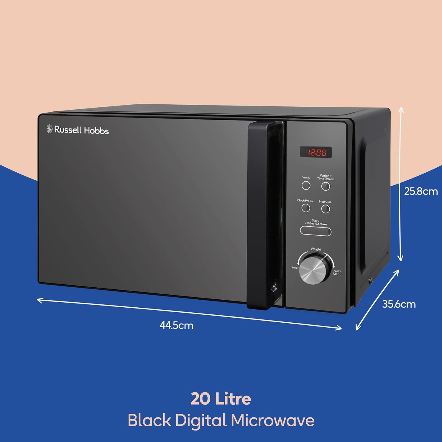 Russell Hobbs RHM2076B 20 Litre 800 W Black Digital Solo Microwave with 5 Power Levels, Automatic Defrost, 8 Auto Cook Menus, Clock and Timer, Easy Clean - Image 2