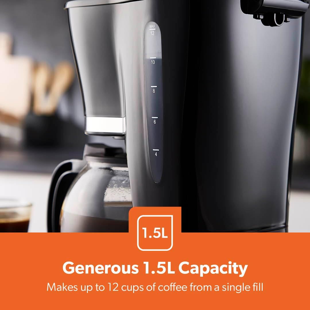GEEPAS 1.5L Filter Coffee Machine | 800W Coffee Maker for Instant Coffee, Espresso, Macchiato & More | Boil-Dry Protection, Anti-Drip Function, Automatic Turn-Off Feature, Black - Image 3