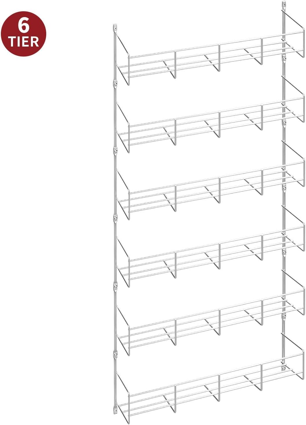Vinsani 1/2/3/4/5/6 Tier Spice Racks Organiser - 6 Tier Flexible Herb Spices Condiments Jar Cupboard Wall Mounted Hanging Storage with Adhesive Stickers & Screws For Pantry Kitchen (Silver) - Image 9