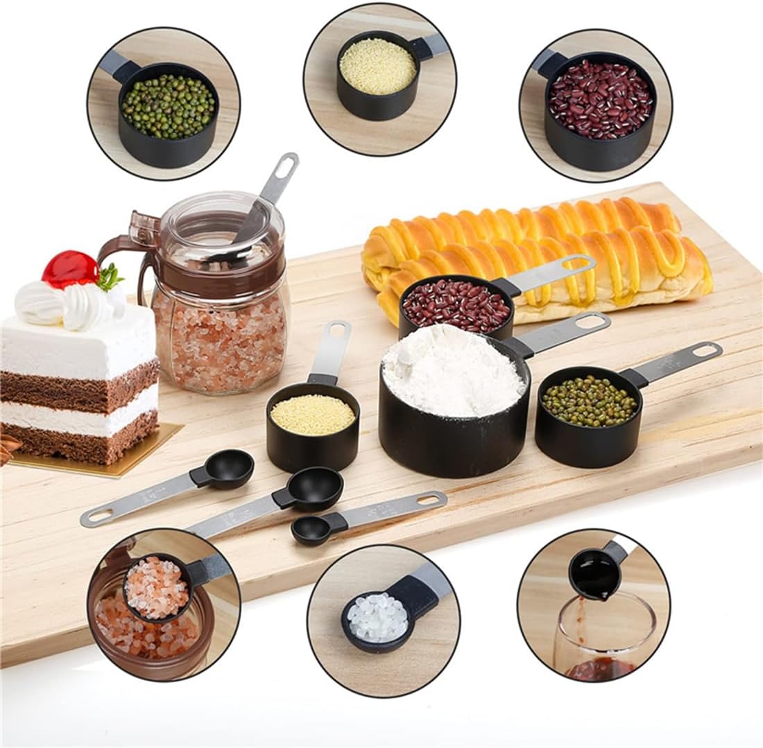 Measuring Cups and Spoons Set of 8 Pieces, Nesting Measuring Cups for Measuring Dry or Liquid Ingredients, Small Teaspoon with Plastic Head for Cooking Kitchen (Black) - Image 7