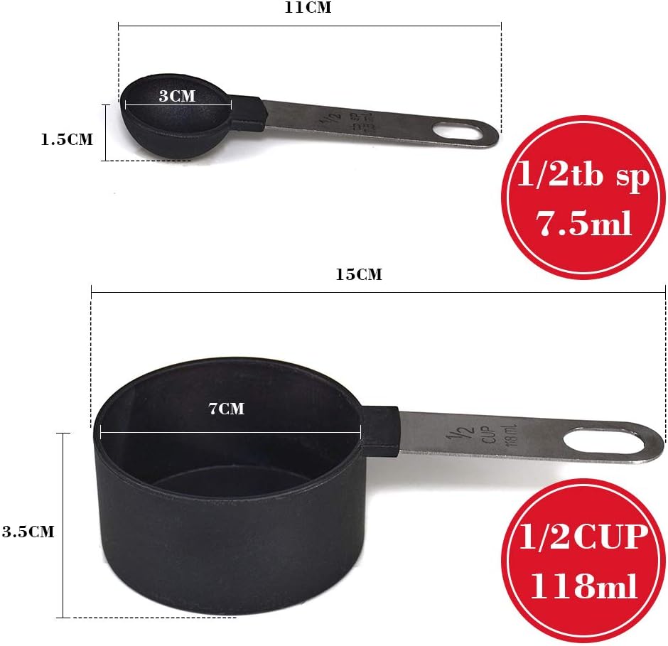 FONYA 8-Piece Black Measuring Tools - Nylon, 4 Measuring Cups / 4 Measuring Spoons with Metal Handles for Liquids and Solids (Black) - Image 8