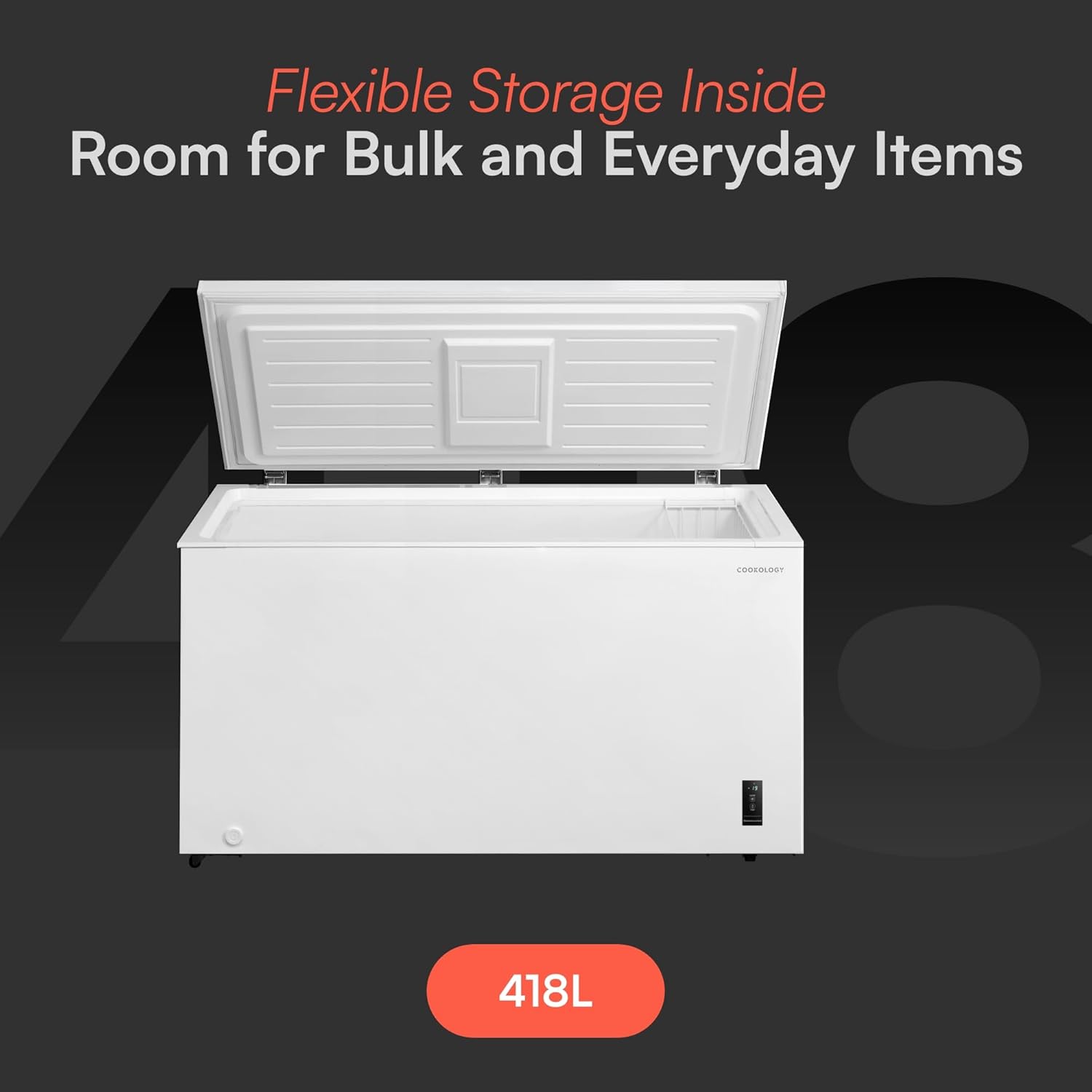 Cookology CCFZ420WH Freestanding Chest Freezer 418L Capacity for Garages, Outbuilding and Sheds, Featuring Basket, Refrigeration Mode, Temperature Control and 4 Star Freezing Rating - In White - Image 5