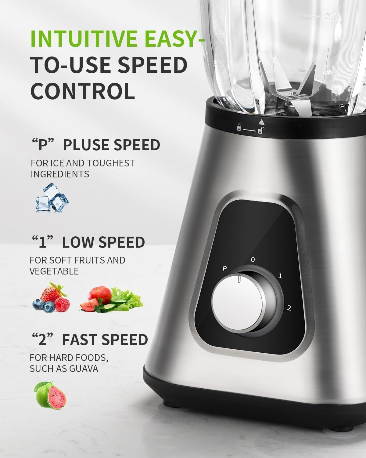 GDOR 1200W Smoothie Blender 2 in 1 Blender with 1.5L Glass Jug & 650ML Travel Cup 3 Speed Smoothie Maker Professional Glass Jug Blenders for Smoothies, Shakes, Frozen Drinks, Ice, Sauces, Silver - Image 3