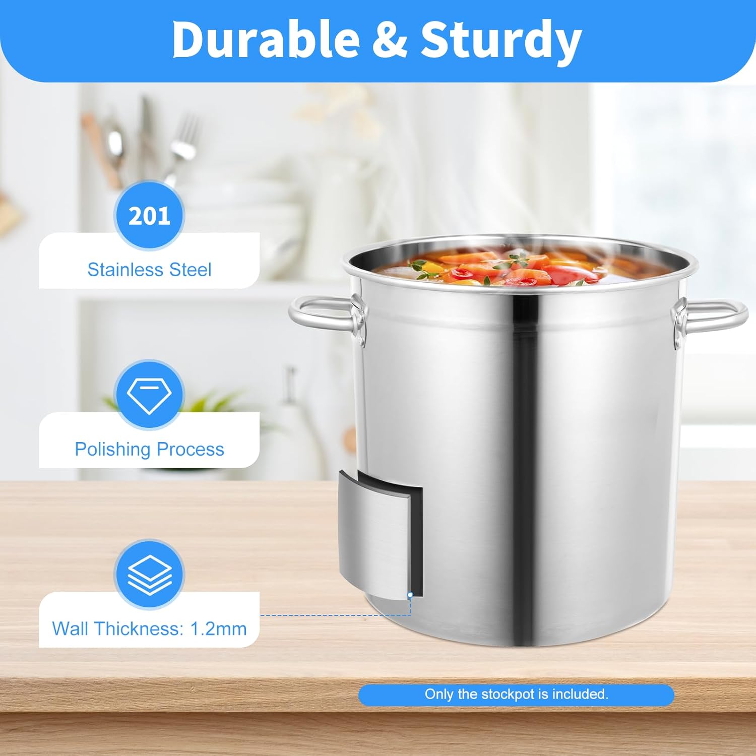 Stainless Steel Stockpot, Deep Soup Pot with Lid, 47 * 36cm Big Pot for Cooking Stock Pot 35L Commercial Grade Stock Pot, Cookware Sauce Pot for in Hotels, Restaurants, Kitchens - Image 2