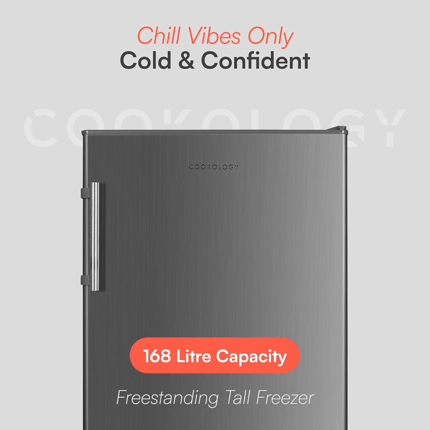 Cookology CTFZ163IX Tall Freestanding Freezer in Inox - Upright Freezer - 168 Litre Capacity - 5 Large Drawers - Reversible Door - 4 Star Rating - Image 2
