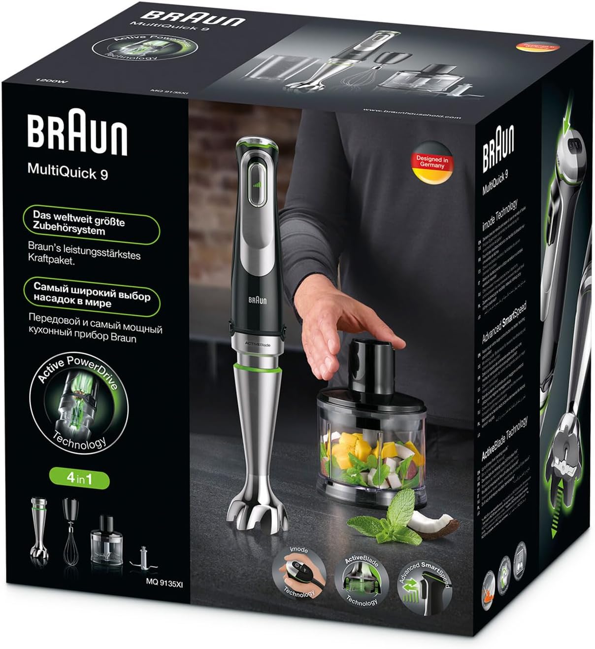 Braun MultiQuick 9 Hand Blender, Hand Mixer, XL Food Processor, Active PowerDrive Technology, 500 ml Chopper, BPA-Free 600 ml Beaker with Lid, 1200W, 220-240 V, 50-60 Hz, MQ 9135XI, Black - Image 10