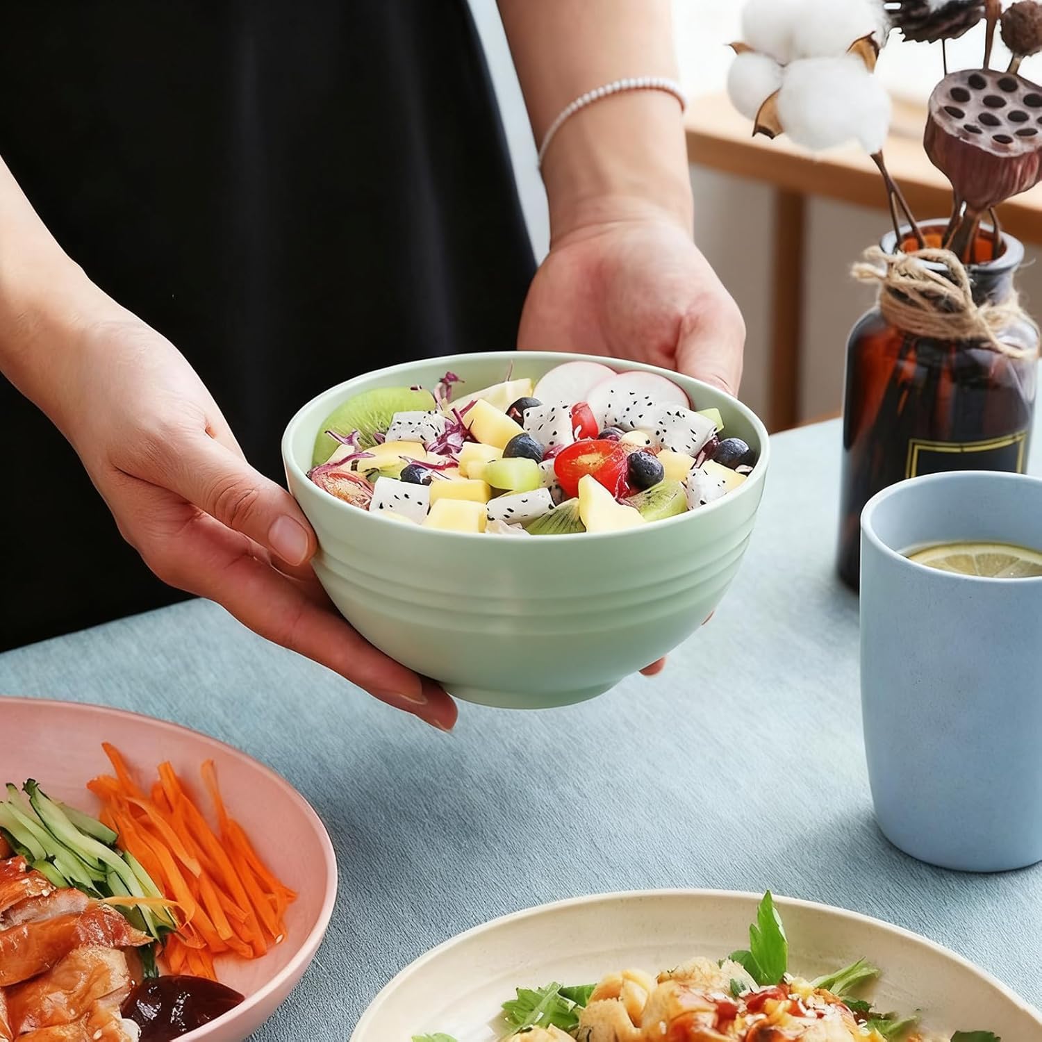 Pieces Plastic Dinnerware 16PCS Plastic Plates and Bowls Set for 4, Unbreakable Food-Grade PP Dinnerware Set - Microwave & Dishwasher Safe, Reusable Tableware for Camping, Picnics & Daily Home Use - Image 5