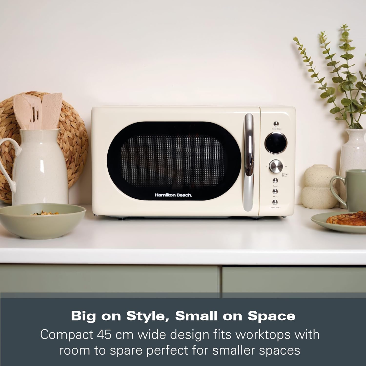 Hamilton Beach 20L Retro Microwave, Compact, 8 Presets, 60 Min Timer, Express Cooking, Child Lock, LED Display, Defrost, 700W - HB70H20C, Cream - Image 5