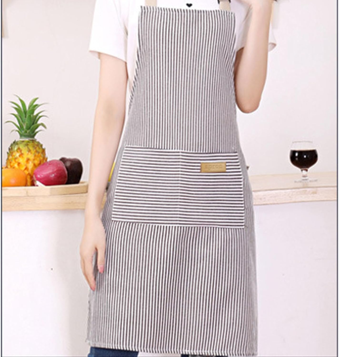 DILLMAN Kitchen Cooking Adjustable Aprons - Men Women Bib Soft Chef Stripes Apron with 2 Pockets - Image 7