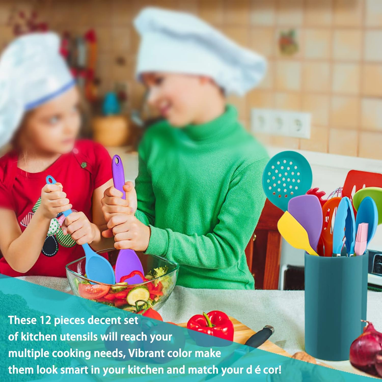 Kitchen Utensil Set, Homikit 12 Piece Cooking Utensils, Silicone Kitchen Utensils Set with Holder, Heat Resistant Kitchen Tools Include Spoons Turner Spatula Tong for Non-Stick Cookware, Multicolor - Image 7