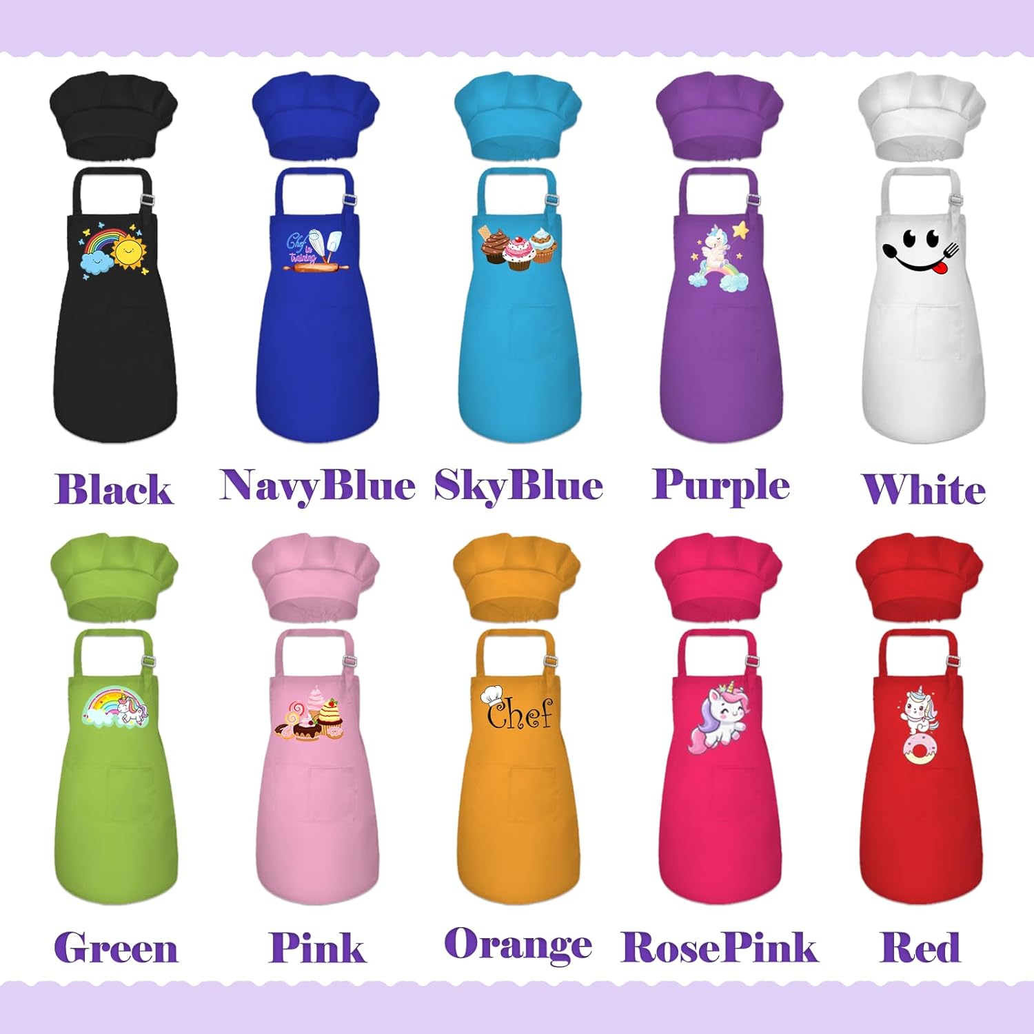 Personalised Kids Apron and Chef Hat Set Gift for Girls Boys Custom Kids Aprons with Name Adjustable Kitchen Cooking Child Aprons - Image 2
