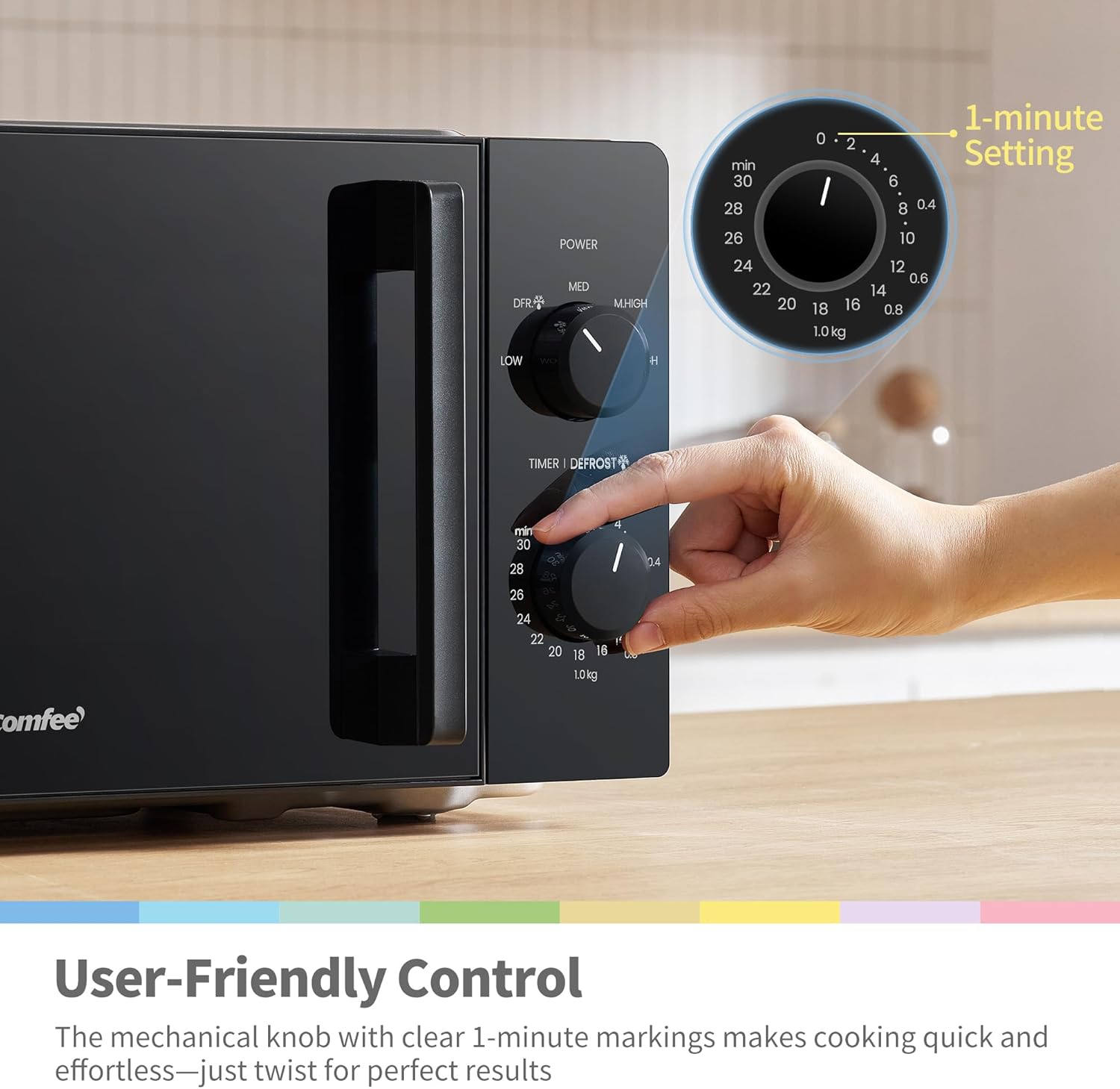 COMFEE' 20L Compact Microwave, 700W Black Solo Manual Microwave with Inverter,5 Power Levels,Quick Defrost,Easy Clean,Dial Timer,Small for Kitchen- CMO-MM202NF(BK) - Image 6