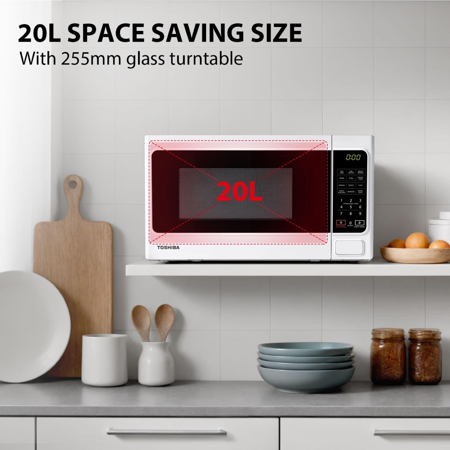 TOSHIBA 20 Liter 800W Digital Solo Small Microwave With 11 Power Levels, One-touch Express Cook with 6 Preset Recipe, Defrost, Digital Display, Perfect for 9'' pizza, Easy Clean, White- MM-EM20P(WH) - Image 2