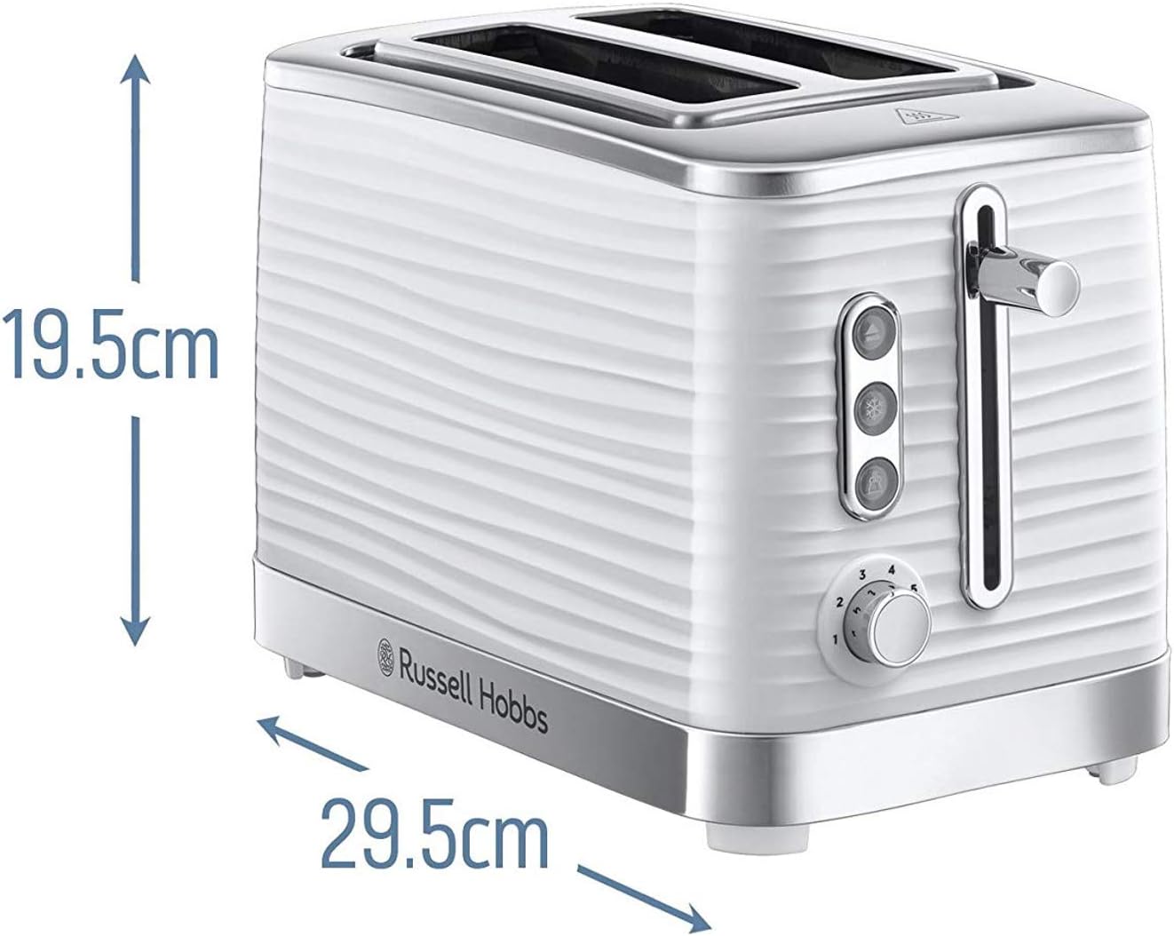 Russell Hobbs Inspire 2 Slice Toaster (Extra wide slots, High lift feature, 6 Browning levels, Frozen/Cancel/Reheat function with Blue LED illumination, 1050W, White textured high gloss) 24370 - Image 7