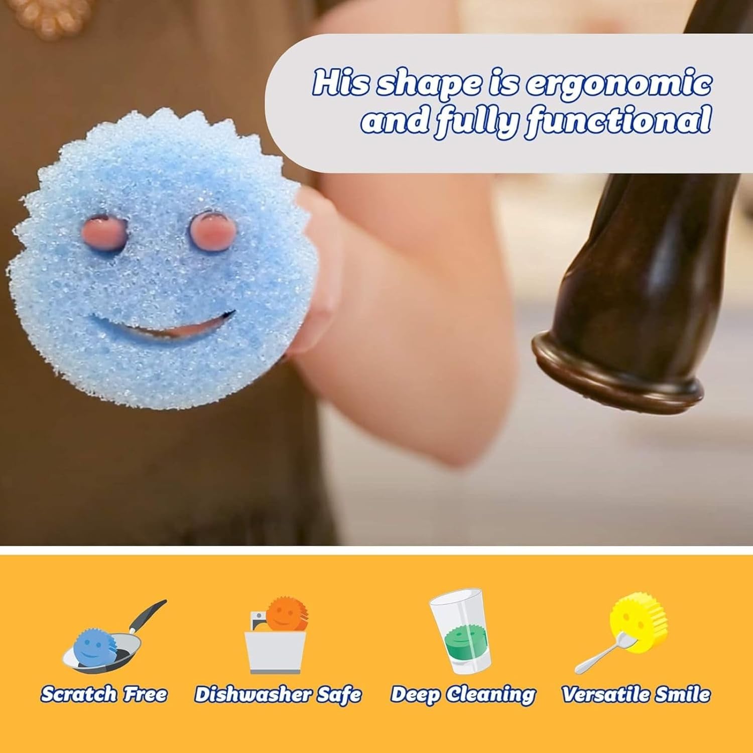 Scrub Daddy Colors Kitchen Sponges, Dish Sponges for Washing Up, Texture Changing Washing Up Sponge, Non Scratch Dish Scrubber, Odour Resistant Bathroom Cleaning Products, Dishwasher Safe, Pack of 3 - Image 2