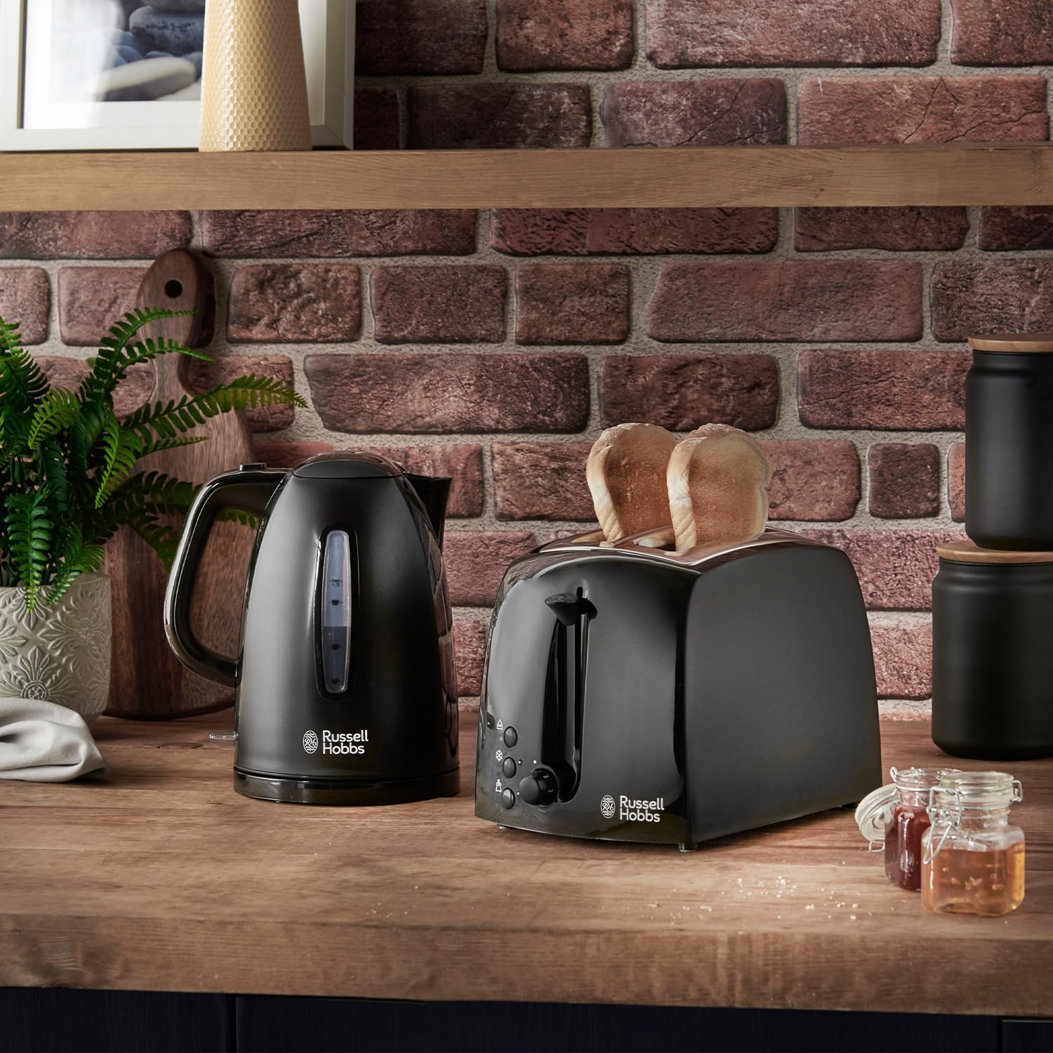 Russell Hobbs Textures 2 Slice Toaster (Extra Wide Slots, 6 Browning levels, Frozen, cancel & reheat function with indicator lights, Removable crumb tray, 850W, Black matt & high gloss finish) 21641 - Image 2