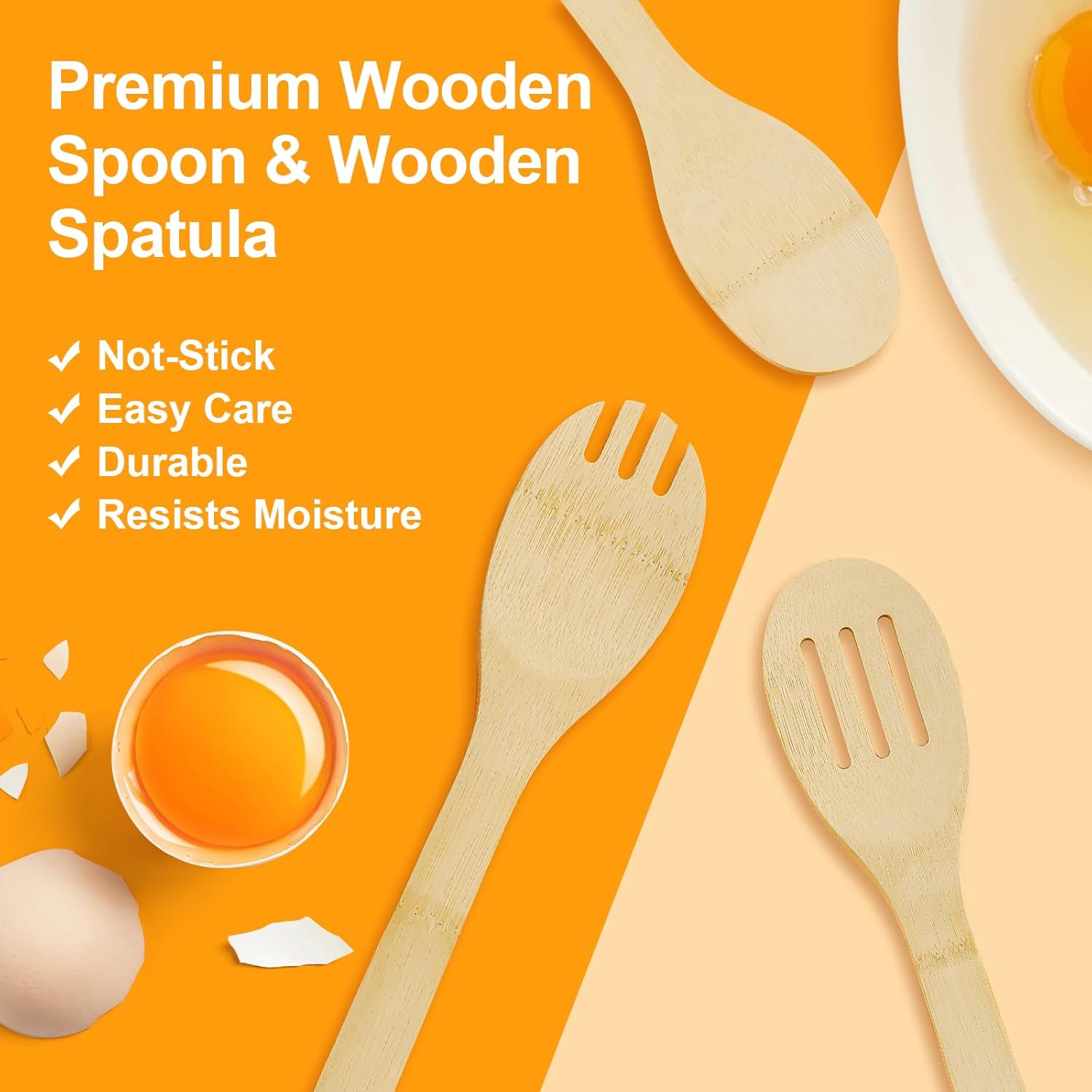 Wooden Spoons for Cooking,6 Piece Wooden Spoon Set,Wooden Spatula for Cooking,Slotted Wood Bamboo Spoon,Wooden Utensil Set,Premium Wood Kitchen Utensils - Image 3