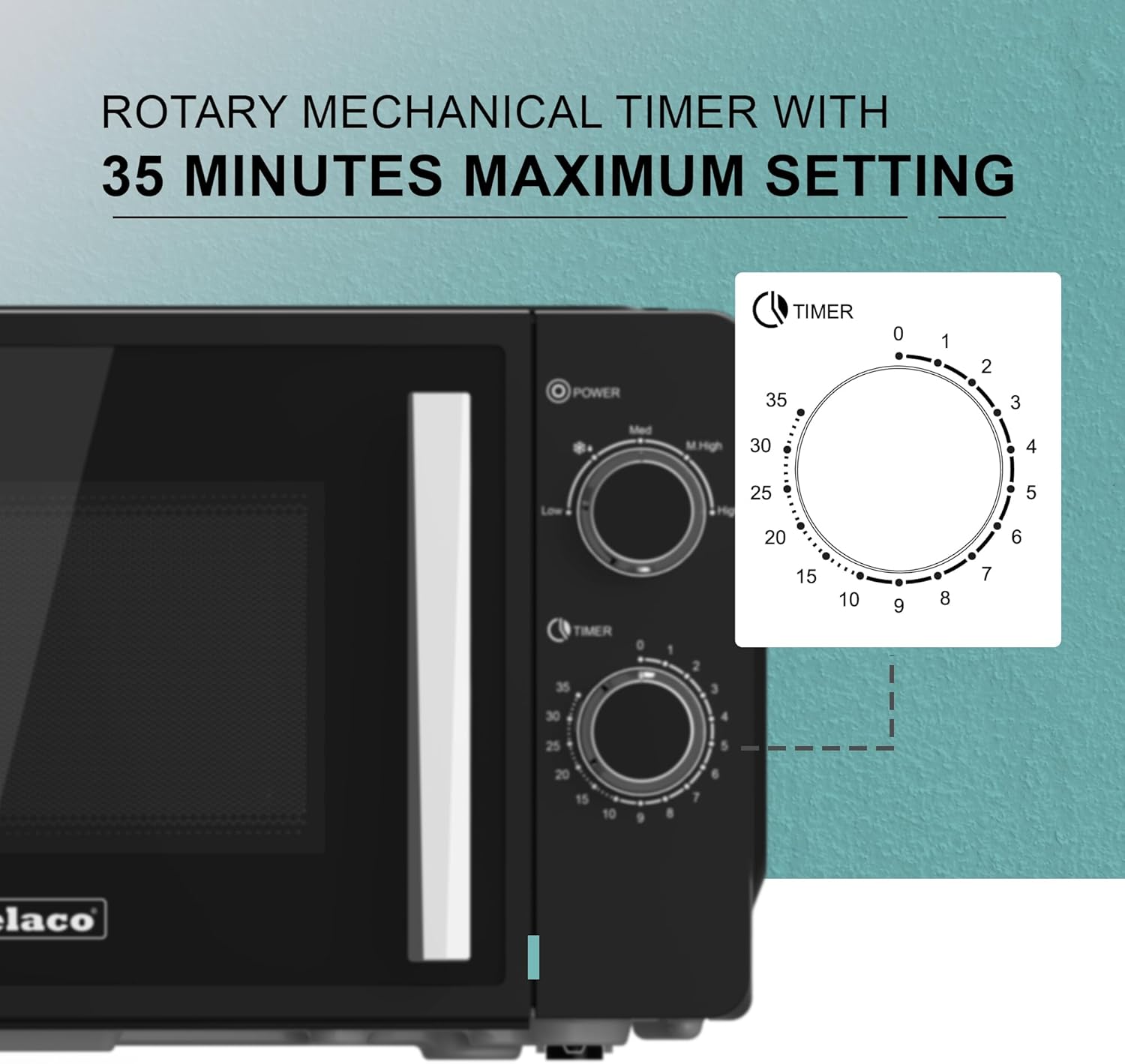 Belaco 800W Microwave Compact Size Microwave Oven with Manual Control, 10 Power Levels, 20L Capacity, Timer Function, Easy Clean Interior Ideal for Home or Office Use - Image 5