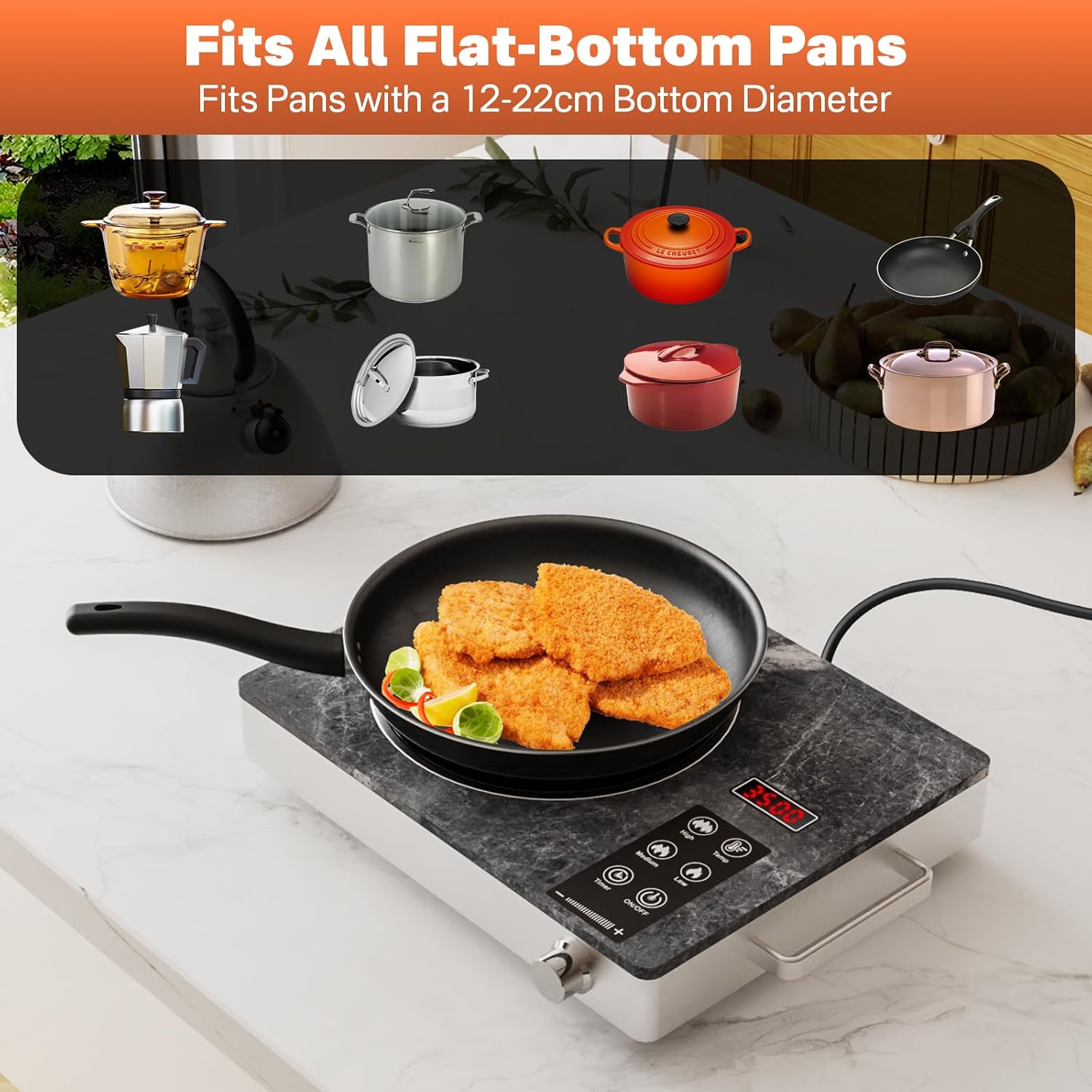 3500W Ceramic Cooktop | 230V Infrared Electric Hob | Compatible with All Flat-Bottom Pots | Microcrystalline Glass | Eco-Friendly & Safe | Premium Marble Design - Image 3