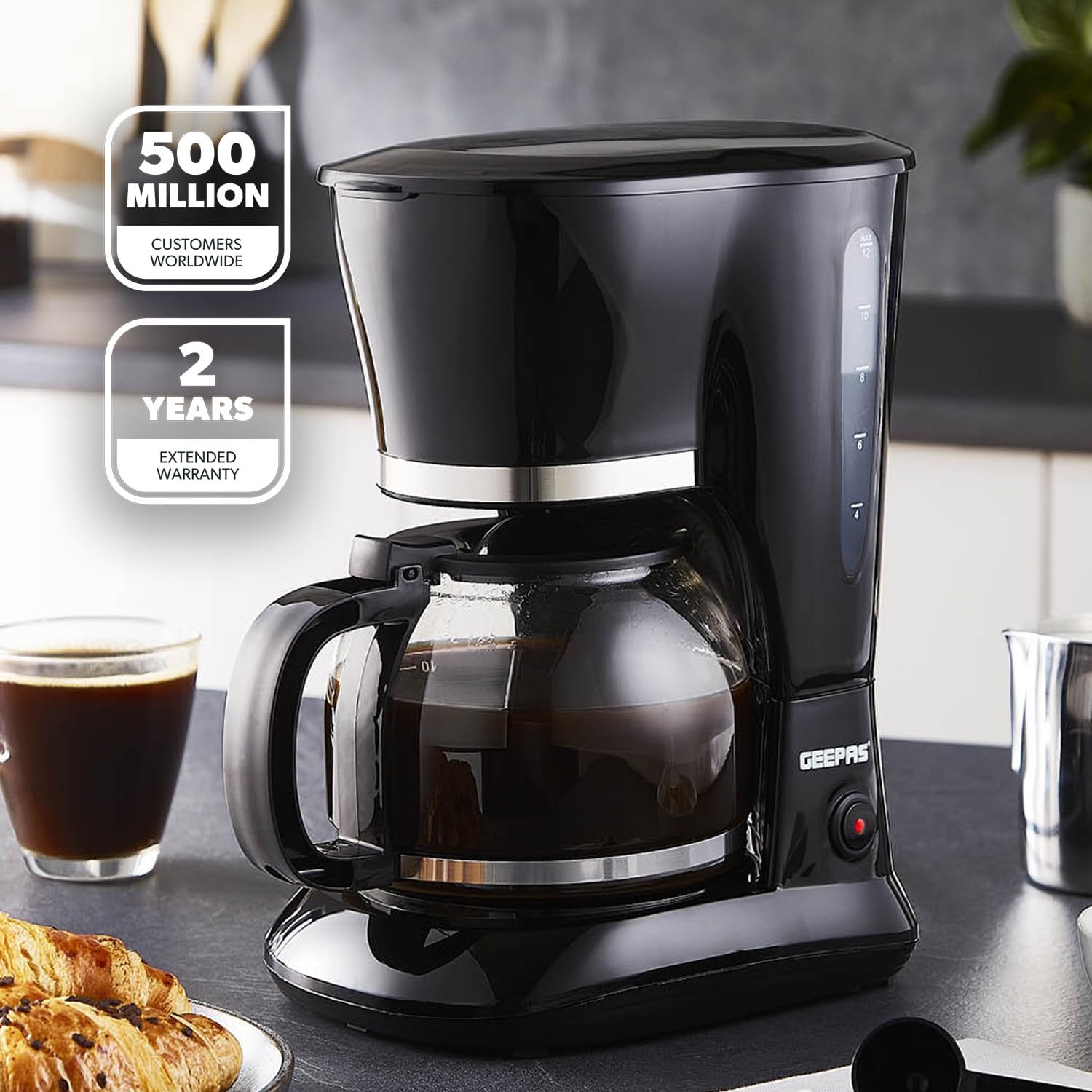 GEEPAS 1.5L Filter Coffee Machine | 800W Coffee Maker for Instant Coffee, Espresso, Macchiato & More | Boil-Dry Protection, Anti-Drip Function, Automatic Turn-Off Feature, Black - Image 2