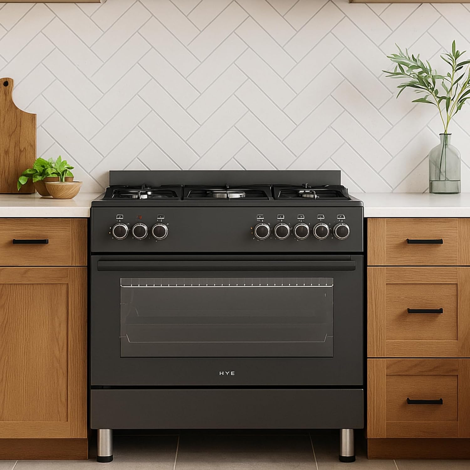 HYE Cooker - Gas Cooker, Versatile 5 Burner Gas Hob, Electric Oven, Smart Digital Controls, 90cm Width, Freestanding Design, Matte Black, Perfect For Busy Family Kitchens & Larger Homes - C01FS90G18 - Image 7