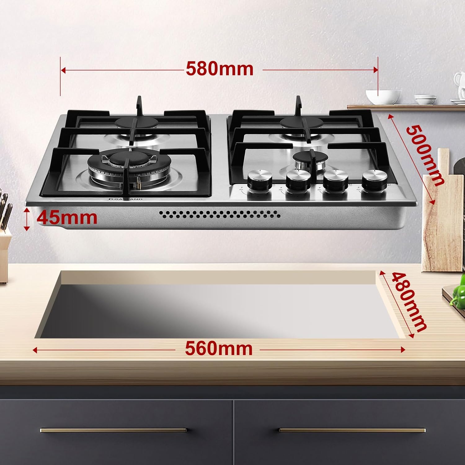 GASLAND GH60SF 60cm Built-in Gas Hob, 4 Burners Stainless Steel Gas Cooktop with Flame Failure Protection, NG/LPG Convertible, 8000W - Image 6