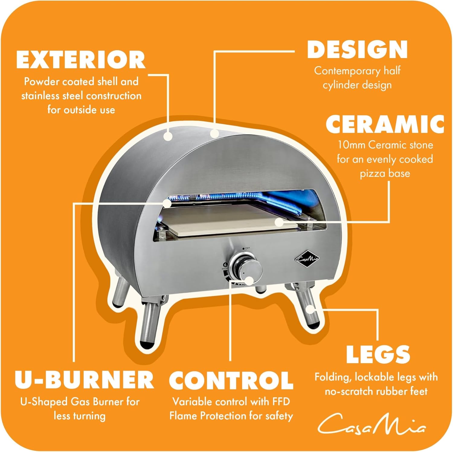 Casa Mia Bravo - 12 Inch Outdoor Gas Pizza Oven - Quick Heating, Portable, Stainless Steel Construction - 3 Year Guarantee - Image 3