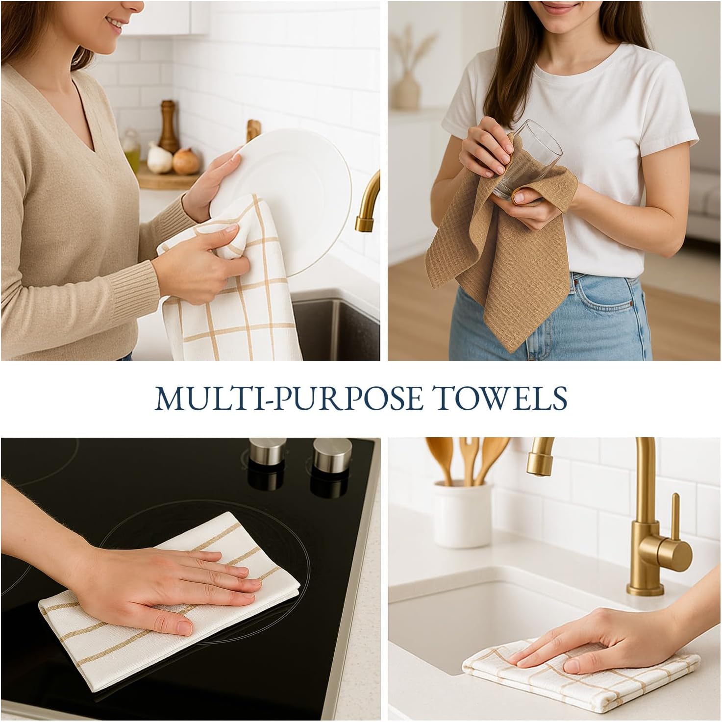 LANE LINEN Tea Towels Set - 6 Pack, 18”x28”, 100% Cotton Kitchen Towels, Absorbent & Quick-Drying Dish Towels Set with Hanging Loop - Beige - Image 6