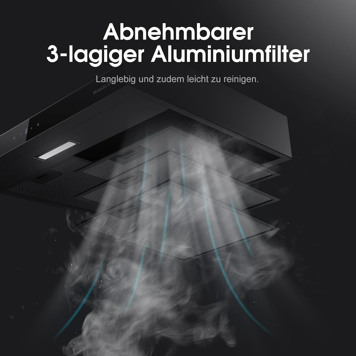 GASLAND SR60BS Range Hood 60 cm, Recirculation Mode, Quiet Exhaust Hood 202 m³/h, 3-Speed Touch Control, Under-Cabinet Hood, Black Stainless Steel and Glass Panels with CF158 Carbon Filter - Image 8