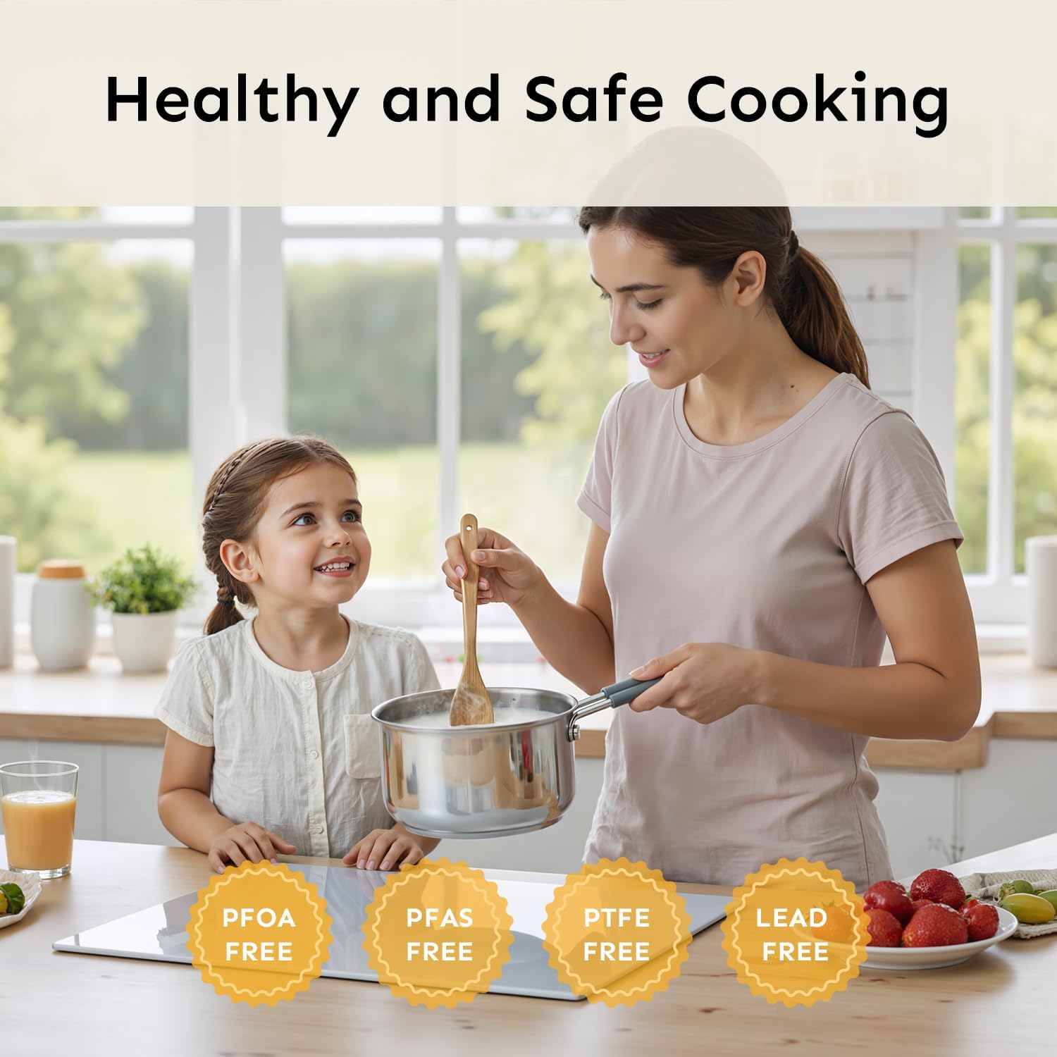 18cm Stainless Steel Saucepan with Glass Lid, Stay-Cool Handle, 2L Oven Safe Stainless Steel Pan, Durable Cookware for Healthy Cooking, Induction Ready, Compatible with All Cooktops - Image 2
