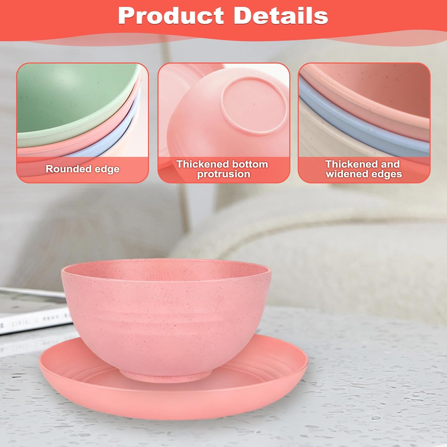 Pieces Plastic Dinnerware 16PCS Plastic Plates and Bowls Set for 4, Unbreakable Food-Grade PP Dinnerware Set - Microwave & Dishwasher Safe, Reusable Tableware for Camping, Picnics & Daily Home Use - Image 3