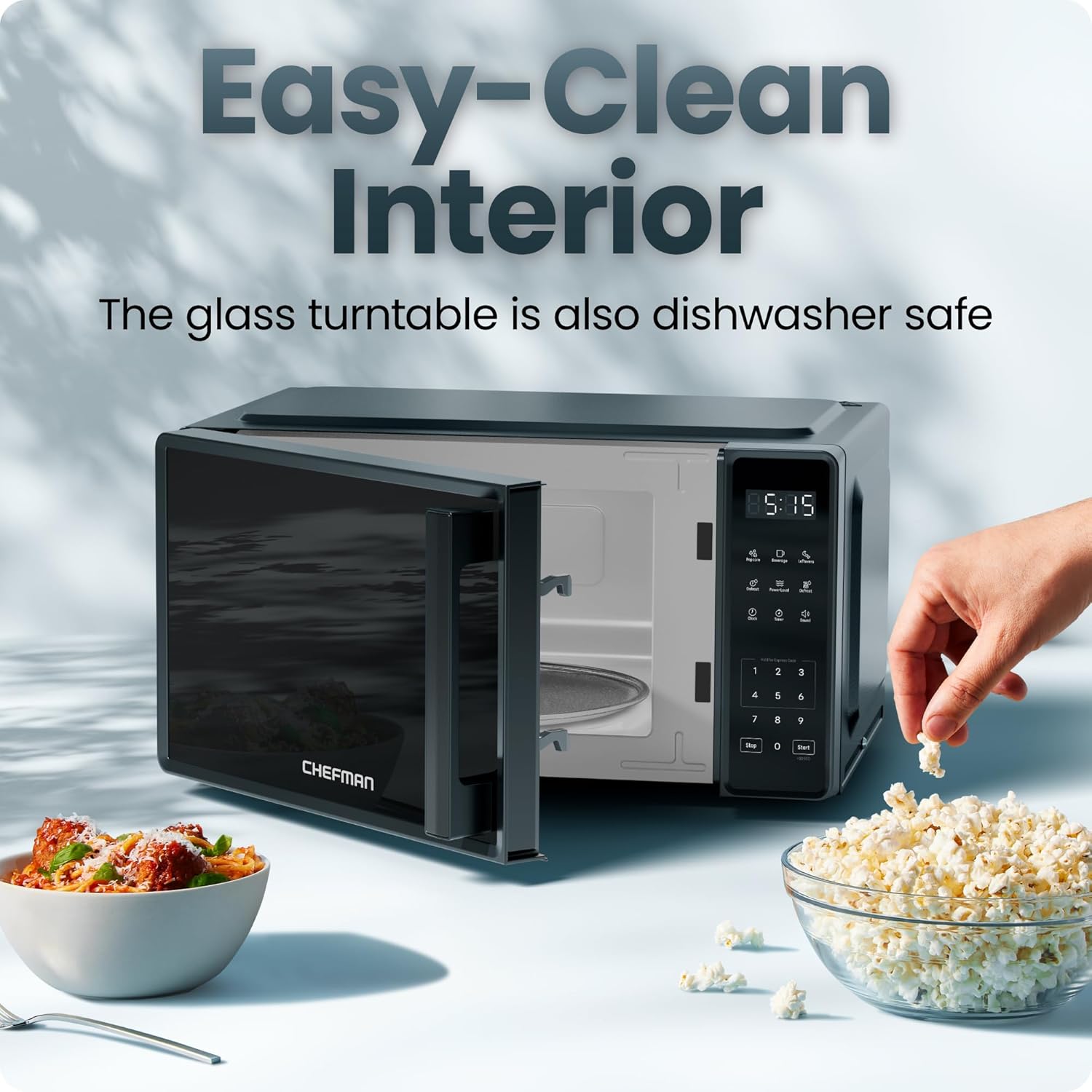 Chefman 20L Countertop Microwave Oven, 10 Power Levels 700W, 3 Cooking Presets with One-Touch Express Cook, Child Safety Lock, & Mute Button - Black - Image 6