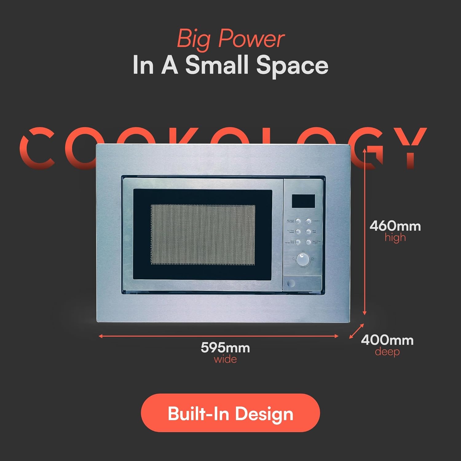 Cookology BIM25LWO Integrated Microwave and Grill in Silver - Compact 25 Litre Capacity - 900W - Built-in Microwave 60cm - 10 Auto Cooking Presets - Child Lock - Image 4