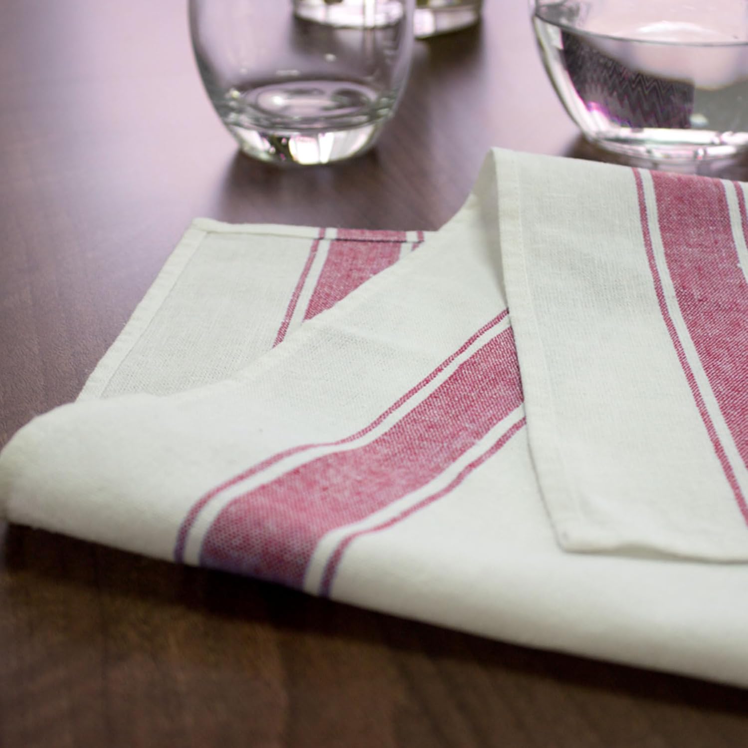 Vision Linens Union Linen Pack Of 5 Kitchen Glass Cloth Tea Towel Assorted Red, Blue & Green Striped, 51 x 76cm (20” x 30”), For Drying & Polishing, Cotton Rich, Absorbent, Catering, Professional - Image 5