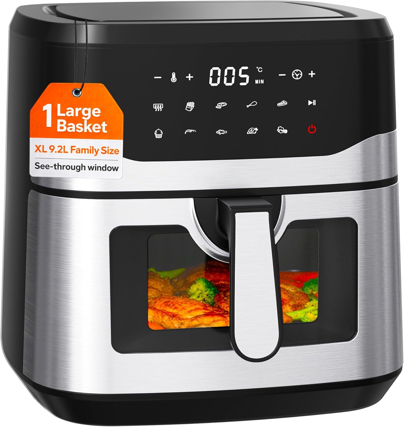 Nyxi 9.2L, XXL Air Fryer Family Size with Viewing Window, Single Basket, 9 Presets, Digital Display, Adjustable Temperature & Timer, Non-Stick Tray, Overheat Protection (Model 3874)