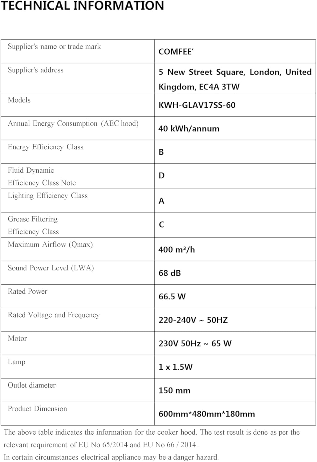COMFEE' Chimney Cooker Hood 60cm GLAV17SS-60 with LED Light & Glass Extractor Hoods, 600mm Kitchen Extractor Fan - Stainless Steel - Image 8