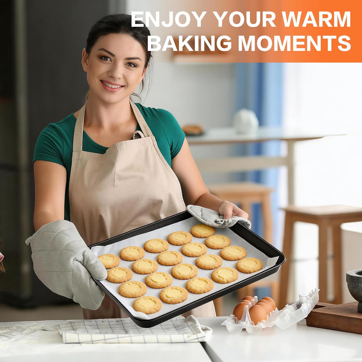 HaWare Baking Tray, Large Nonstick Oven Tray Set of 3, 40 X 30 X 2.5 cm, Carbon Steel Cookie Sheet Pan for Baking/Cooking/Serving, Heavy-Duty & Non Toxic, Rust Resistant & Easy Clean - Black - Image 7