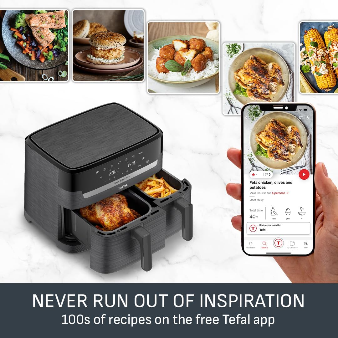 Tefal Easy Fry Dual Zone Digital Air Fryer, 2 Drawers, 8.3L, 8in1, Air Fry, Extra Crisp, Roast, Bake, Reheat, Dehydrate, 6 Portions, Non-Stick, Dishwasher Safe Baskets, Coal Grey - EY901HG0 - Image 7