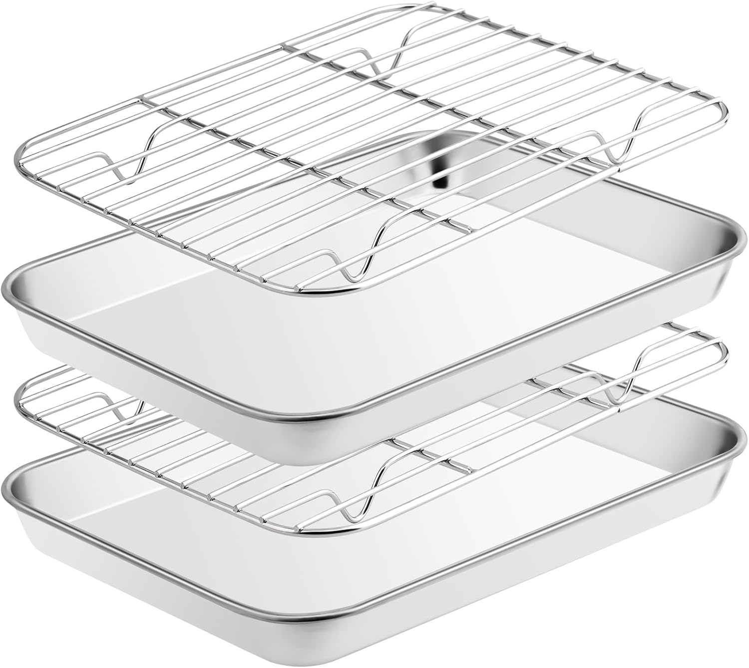 Fire More Baking Tray with Wire Rack, Stainless Steel Cookie Sheet Pan Set, 2 Sets Baking Pans with Cooling Rack for Oven Cooking, Size 23.5 x 17.5 x 2.5 cm