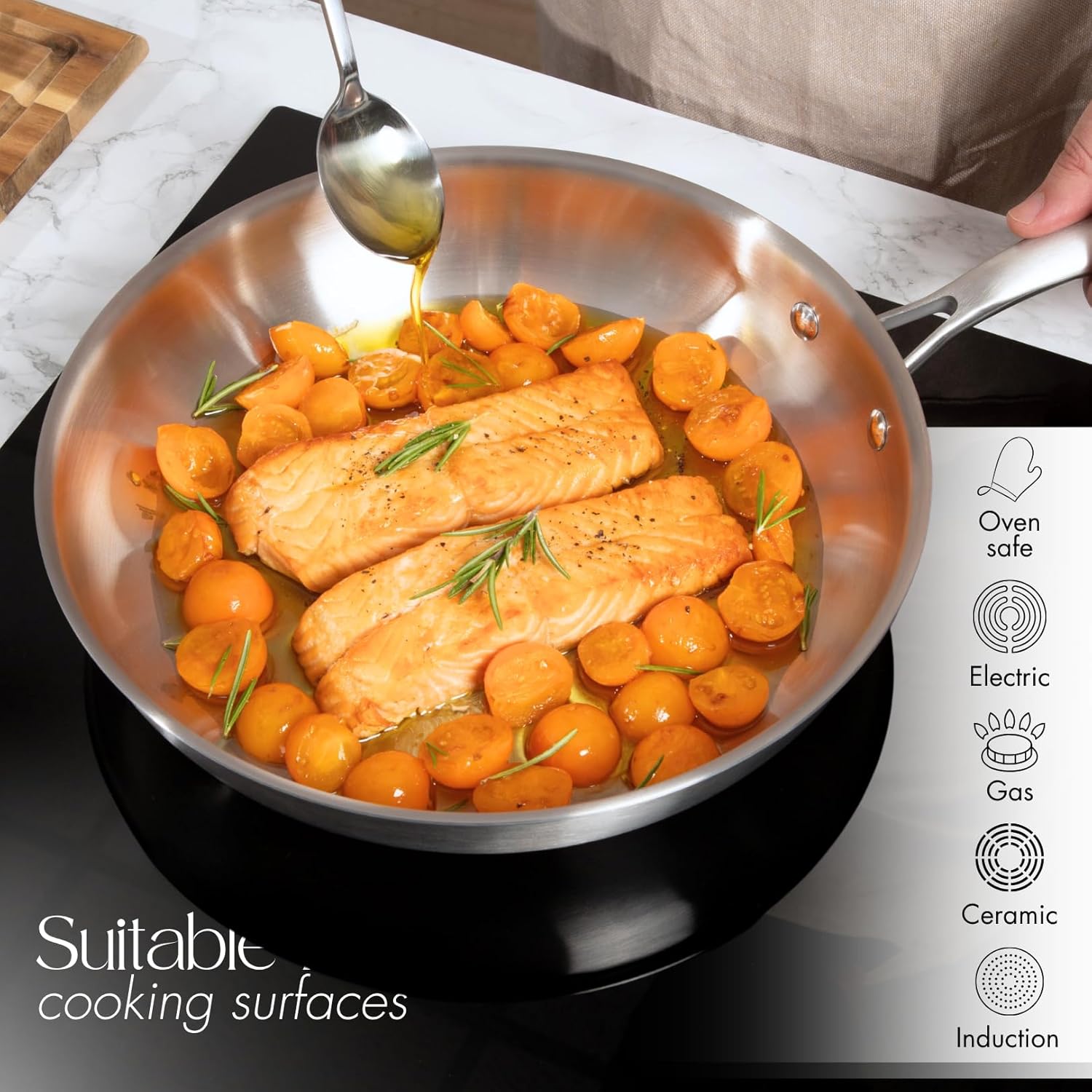 nuovva Stainless Steel Frying Pan Set – 2pcs Induction Hob Pan Set – Naturally Non-Stick Tri-Ply Stainless Steel – 20cm & 28cm Cooking Pans - Image 7