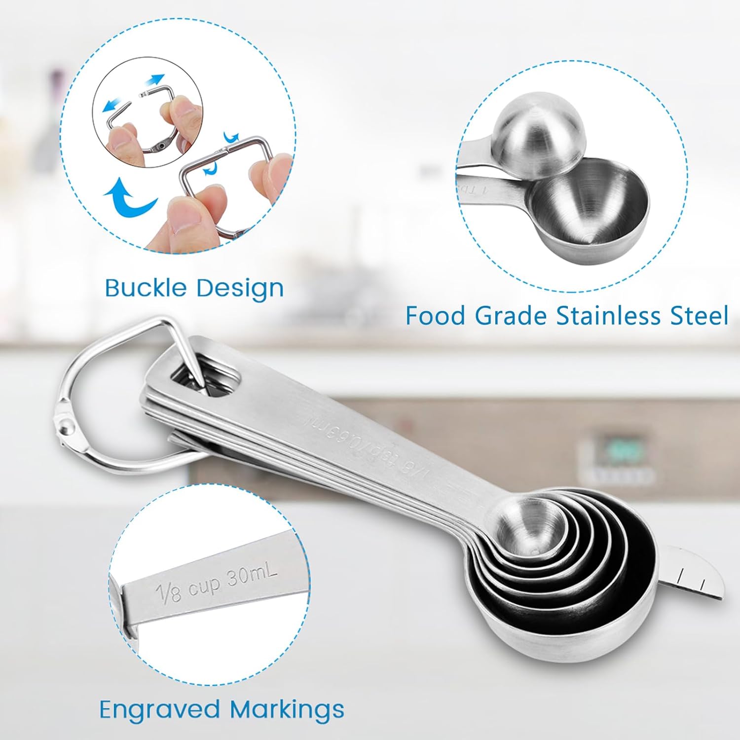 HAUSPROFI Measuring Cups and Spoons Set, 13 Pieces Premium Stainless Steel Measuring Spoons with Ruler Scoop/Clip for Baking, Liquid and Solid - Image 3