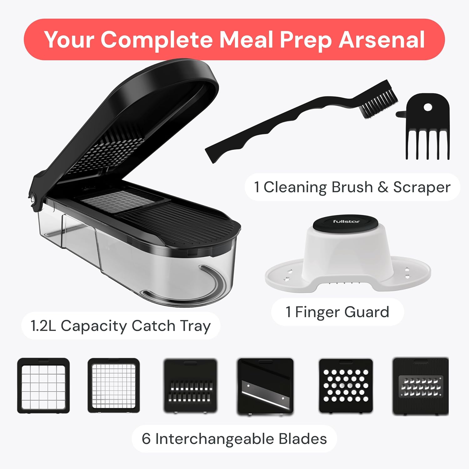 Fullstar Vegetable Chopper & Mandoline Slicer - Julienne Cutter Dicer Grater for Food Veg Onion Cucumber Tomato Salad Potato Cheese - Kitchen Gadgets & Accessories (Compact 6-in-1, White) - Image 8
