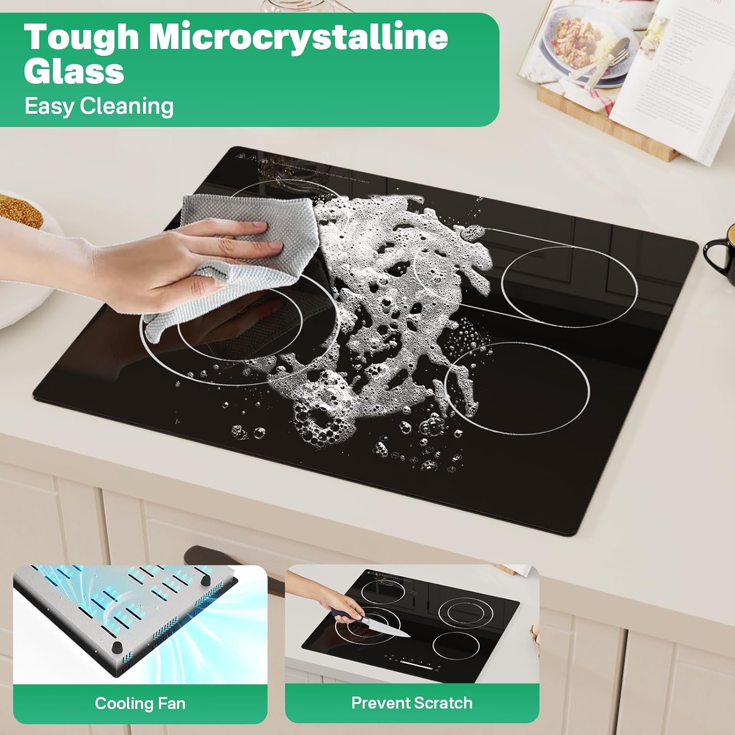 4-Zone Electric Ceramic Hob 6700W, Built-In Touch Control Cooktop, Universal Cookware Compatibility, Black Glass, Timer, Child Lock,Touch Control Electric Ceramic Cooktop - Image 9
