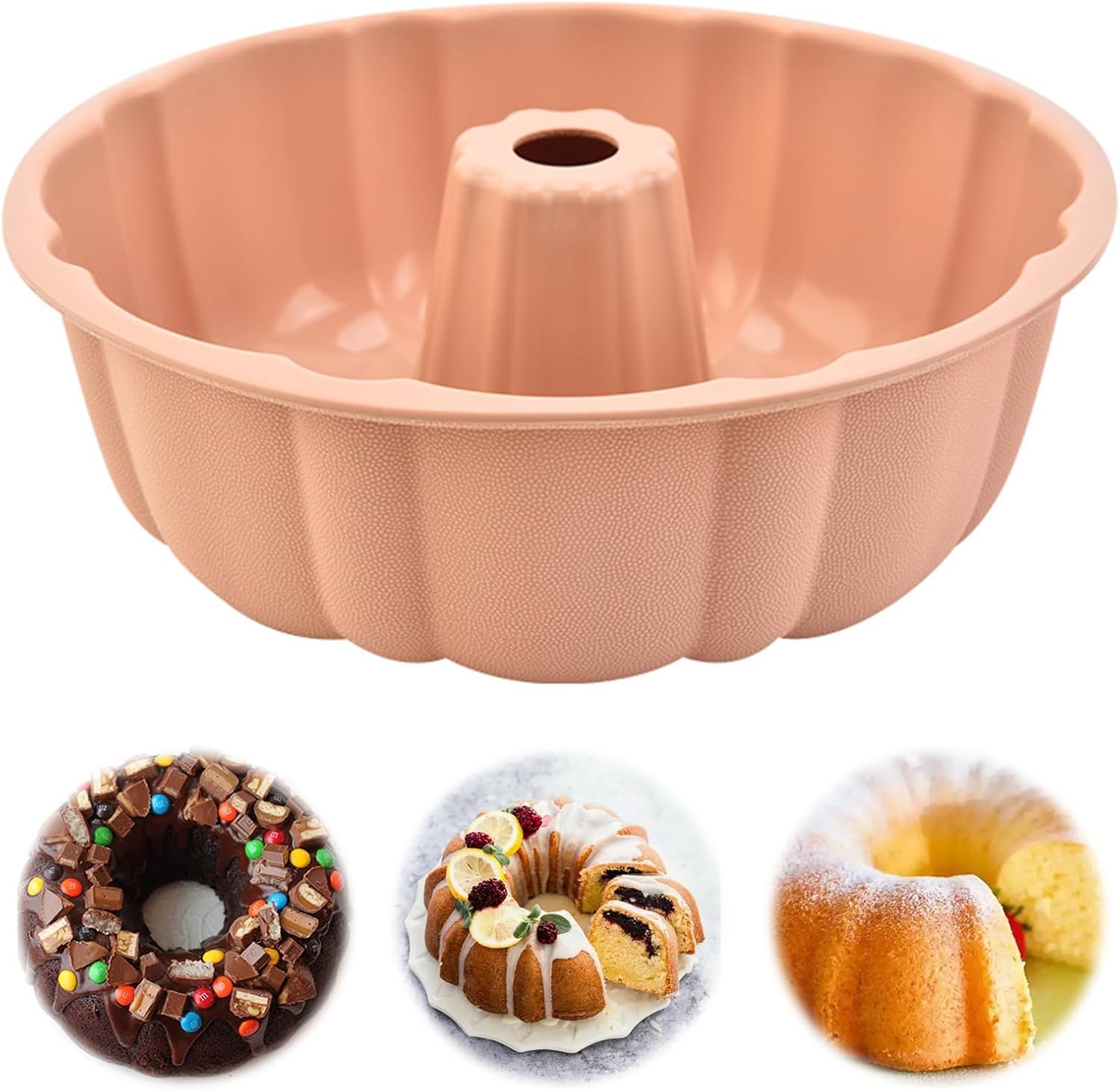 24cm/9.6in Non-Stick Fluted Cake Tin, Round Baking Tin, Cake Mould Baking Pan, Ring Cake Mould, Birthday Round Tube Moulds, Savarin Moulds for Chiffon Cake Cheesecake Gugelhupf (Pink)