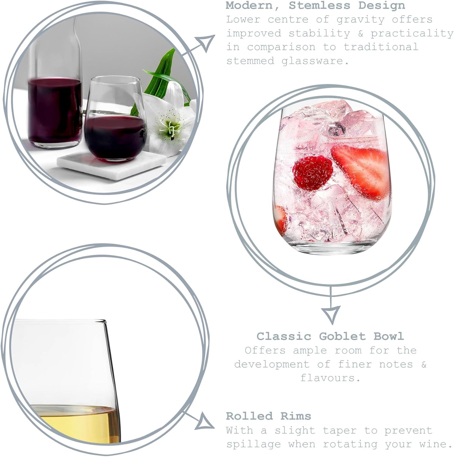 LAV 12x Clear 360ml Gaia Stemless White Wine Glasses - Large Kitchen Water Gin Cocktail Party Glass Tumbler Goblets Set - Image 2